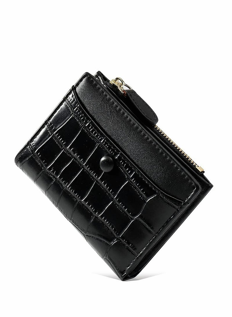 KASTWAVE Small Purses for Women Fashion Stone Pattern Girls Wallet Thin and Light Card Holder Organizer (Black) - Image 1