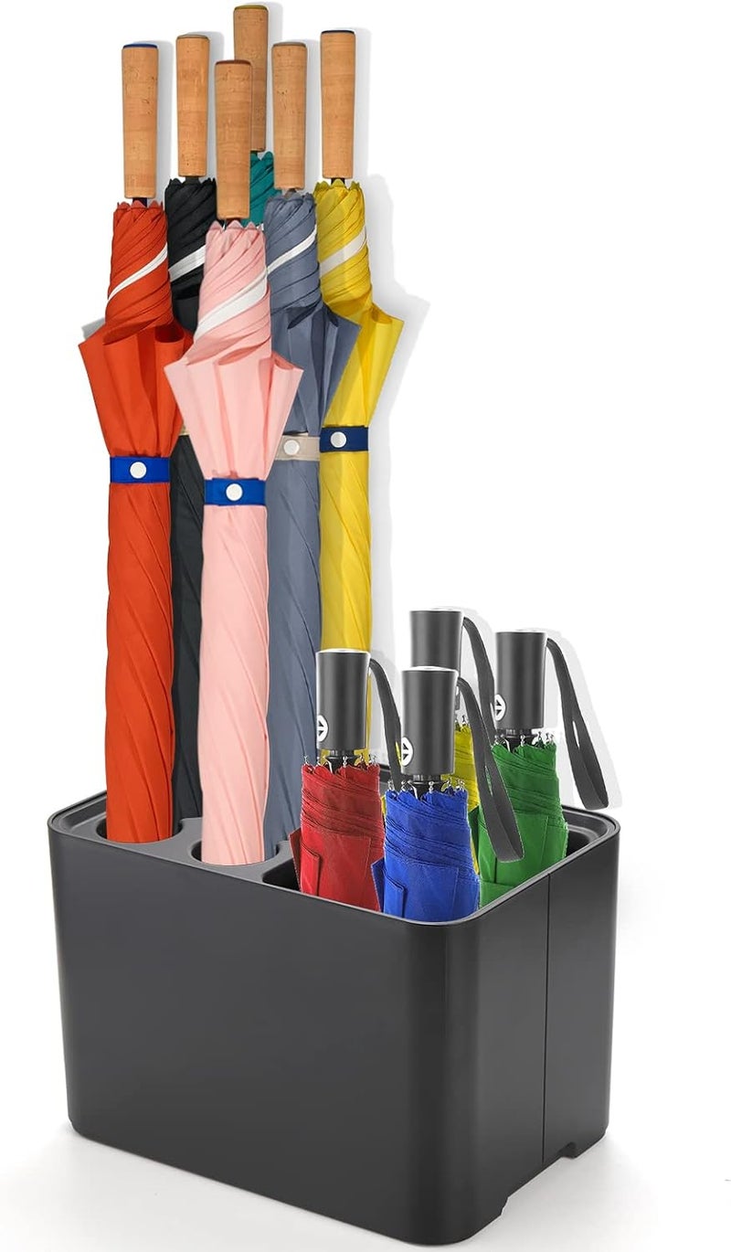 Elsjoy Black Umbrella Stand, Entryway Umbrella Organizer, Compact and Efficient with Removable Drip Tray, Holds 10 Umbrellas - Image 1