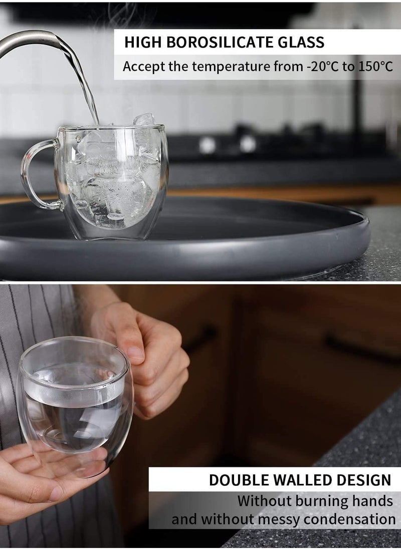 Eworld - Set of 2 Double Wall Insulated Glass Mugs with Handle for Drinkware Coffee Tea Heat Resistant Double Layer Available in 250ml, 350ml & 450ml - Image 1