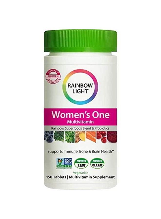 Rainbow Light Multivitamin for Women, Vitamin C, D & Zinc, Probiotics, Women's One Multivitamin Provides High Potency Immune Support, Non-GMO, Vegetarian, 150 Tablets - Image 1
