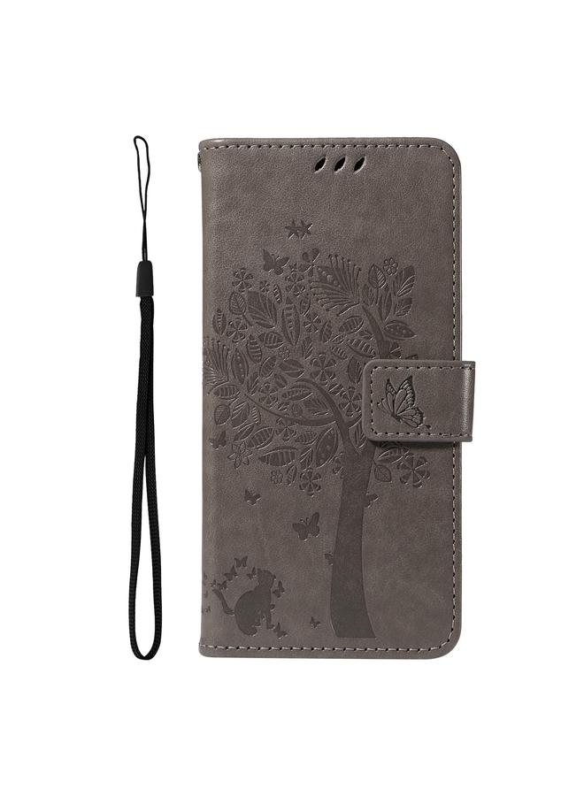 S-TOP Case For Redmi Note 14 4G Global 163.25mm Tree & Cat Embossed Pattern Flip Leather Phone Case - Image 2