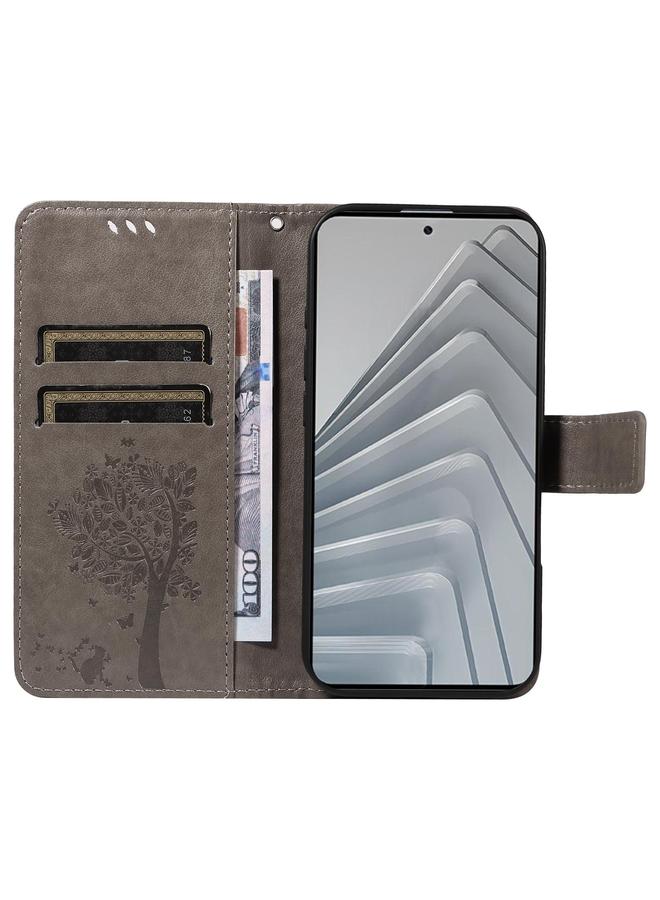 S-TOP Case For Redmi Note 14 4G Global 163.25mm Tree & Cat Embossed Pattern Flip Leather Phone Case - Image 4