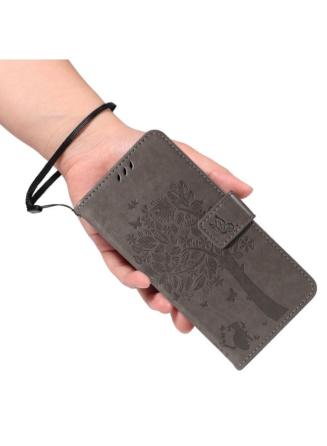 S-TOP Case For Redmi Note 14 4G Global 163.25mm Tree & Cat Embossed Pattern Flip Leather Phone Case - Image 5