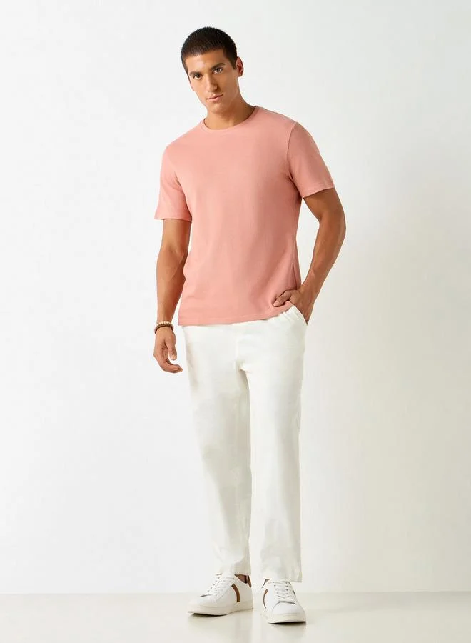 Iconic Iconic Textured T-shirt with Short Sleeves and Crew Neck