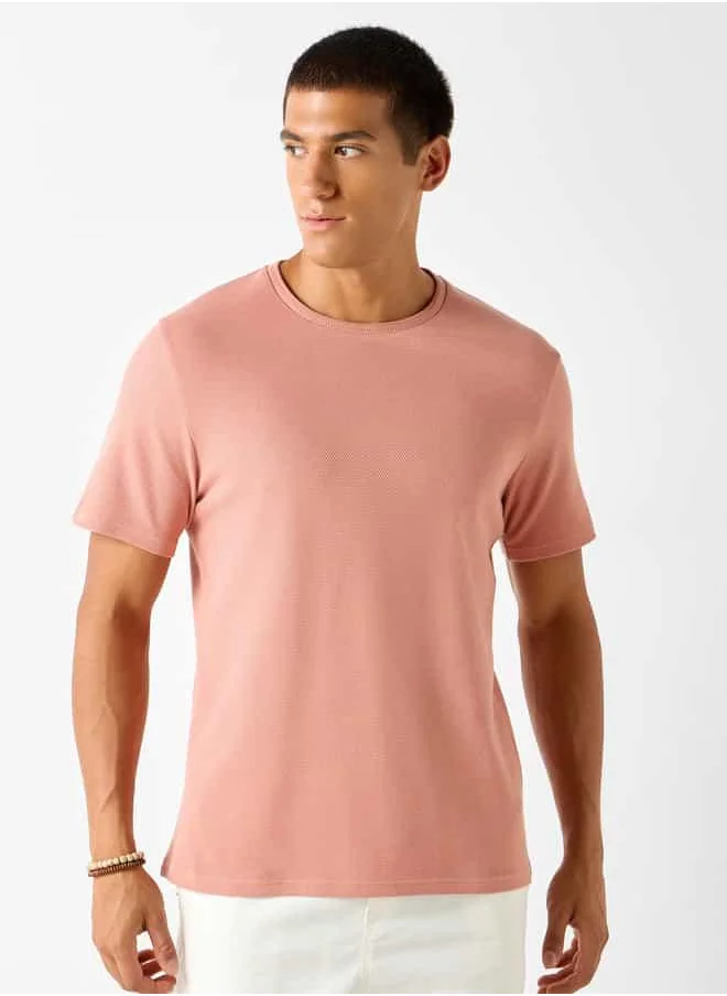 Iconic Iconic Textured T-shirt with Short Sleeves and Crew Neck