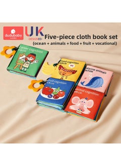 Generic Cloth Book Early Education Baby Tear Can't Bite Three-dimensional Tail Book 6 Months Baby Early Education Cognitive Toys-Colour:[5 Little Books] Marine Animals Food Fruit Career  - Image 1