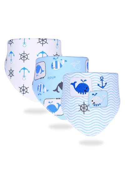 LITTLE SURPRISE BOX Little Surprise Box, 3PCS Set of Whale print premium adjustable snap button closure Bibs