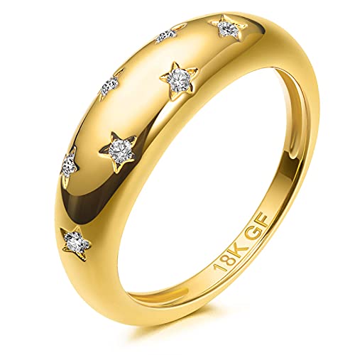 AllenCOCO Chunky Gold Plated Rings for Women - Trendy Cubic Zirconia 14k Gold Filled Stackable Rings - Image 1