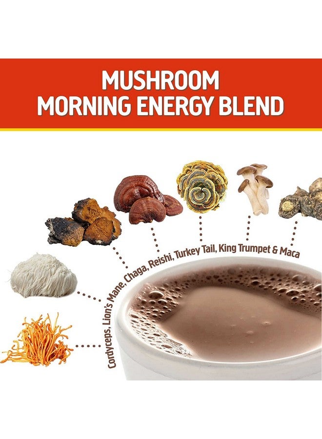 Morning Energy Blend Mushroom Powder Drink 8.47 Ounce Canister Coffee Free Energy Drink With Cordyceps Vitamin D2 Agaricus Bisporus Lion Mane Rhodiola And Turkey Tail