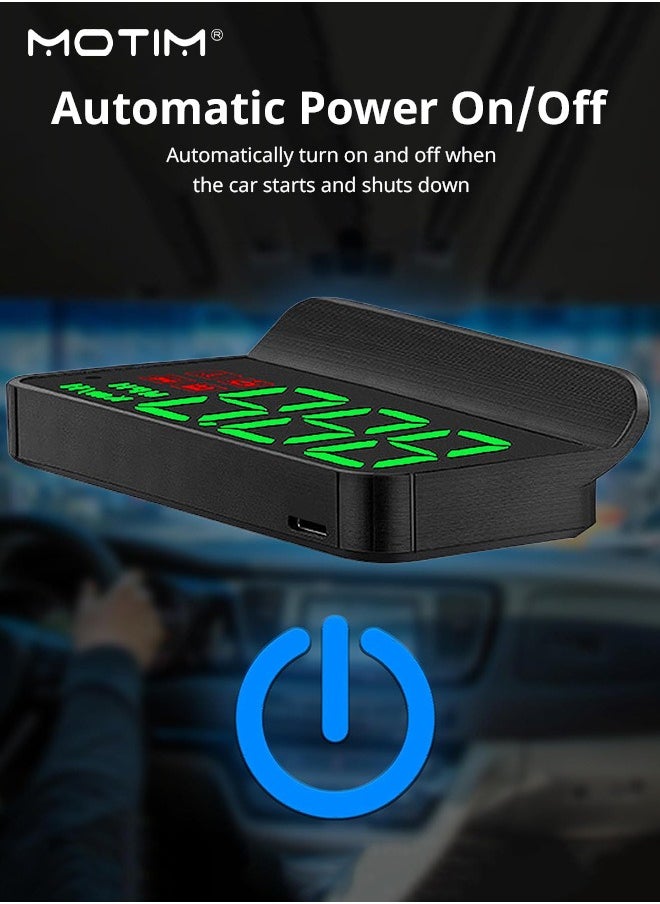 Motim - 1 Pcs Universal Car HUD Speedometer Car Heads-up Display Plug and Play with USB Connection, Displays MPH, Comes with Speed/RPM/Voltage/Temperature Warning Alarm Displayer.Over Speed Alert HD Display Speedometer for All Vehicles - Image 1