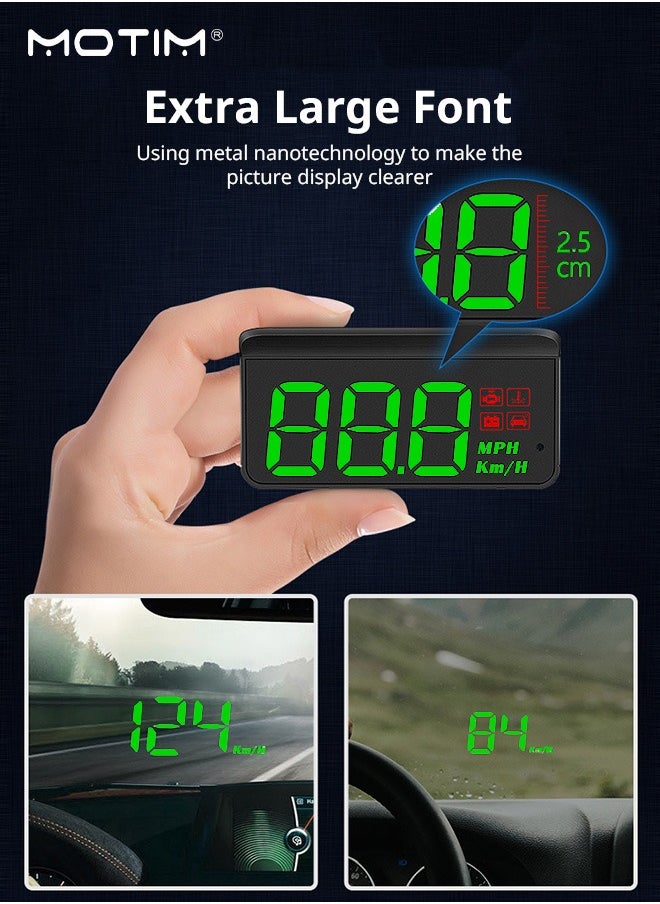 Motim - 1 Pcs Universal Car HUD Speedometer Car Heads-up Display Plug and Play with USB Connection, Displays MPH, Comes with Speed/RPM/Voltage/Temperature Warning Alarm Displayer.Over Speed Alert HD Display Speedometer for All Vehicles - Image 1