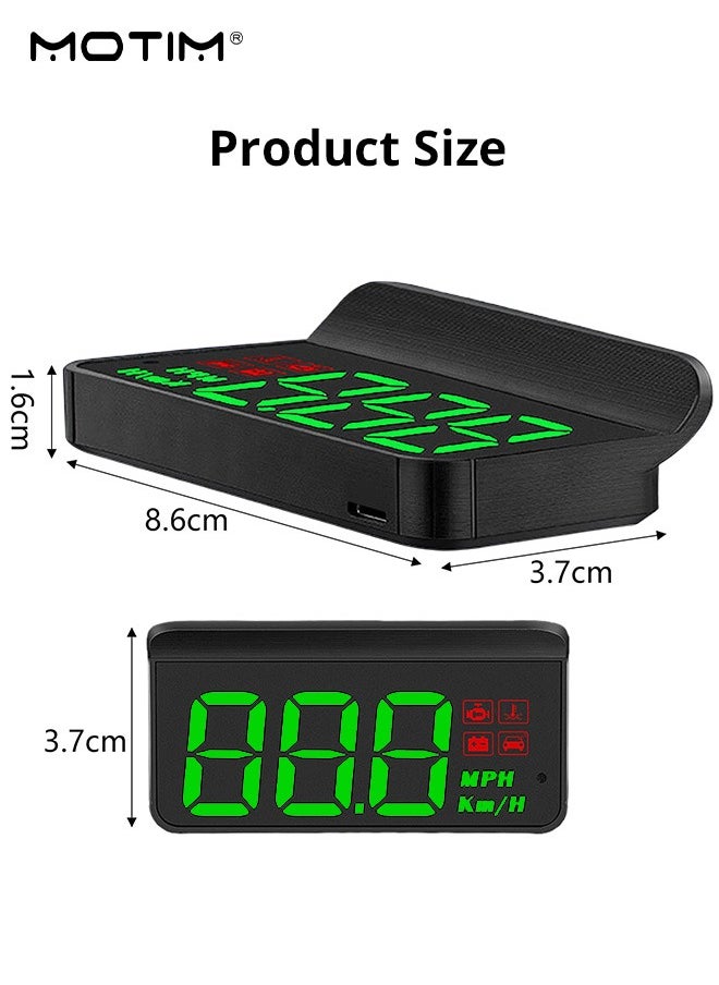 Motim - 1 Pcs Universal Car HUD Speedometer Car Heads-up Display Plug and Play with USB Connection, Displays MPH, Comes with Speed/RPM/Voltage/Temperature Warning Alarm Displayer.Over Speed Alert HD Display Speedometer for All Vehicles - Image 1