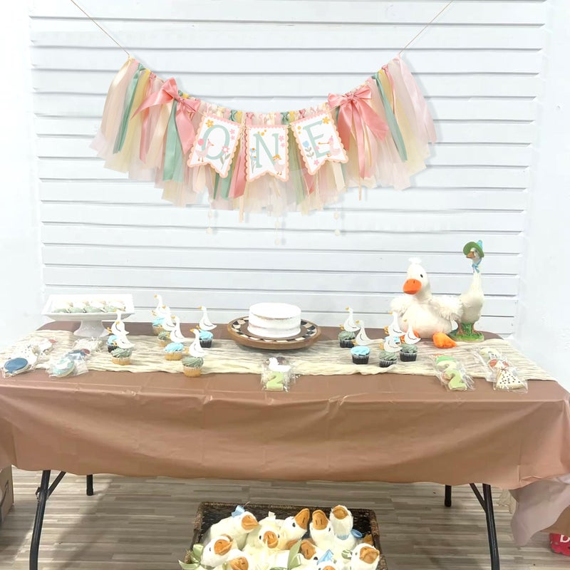 Jissoo One Happy Goose High Chair Banner - Sweet 1st Birthday Party Decorations,Colorful Highchair Garland with Bow Ribbon,Little Goose First Birthday Banner Photo Props,Fun Geese Lawn Party Supplies - Image 5
