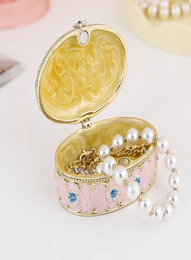 Fockety صندوق زينة مطلي يدويًا، 2.56 بوصة صندوق مجوهرات عتيق من المينا صندوق مجوهرات معدني على شكل فراشة صندوق كنز زخرفي صندوق تذكار هدية عيد ميلاد عيد الميلاد للنساء (وردي) - Image 2