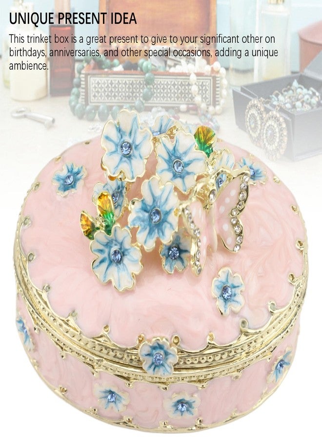 Fockety صندوق زينة مطلي يدويًا، 2.56 بوصة صندوق مجوهرات عتيق من المينا صندوق مجوهرات معدني على شكل فراشة صندوق كنز زخرفي صندوق تذكار هدية عيد ميلاد عيد الميلاد للنساء (وردي) - Image 5