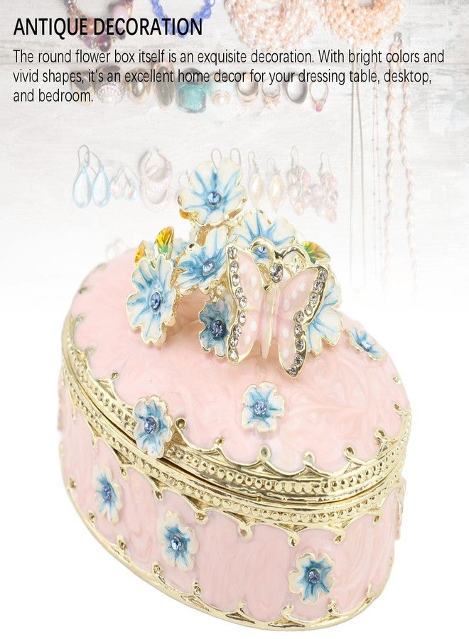 Fockety صندوق زينة مطلي يدويًا، 2.56 بوصة صندوق مجوهرات عتيق من المينا صندوق مجوهرات معدني على شكل فراشة صندوق كنز زخرفي صندوق تذكار هدية عيد ميلاد عيد الميلاد للنساء (وردي) - Image 4