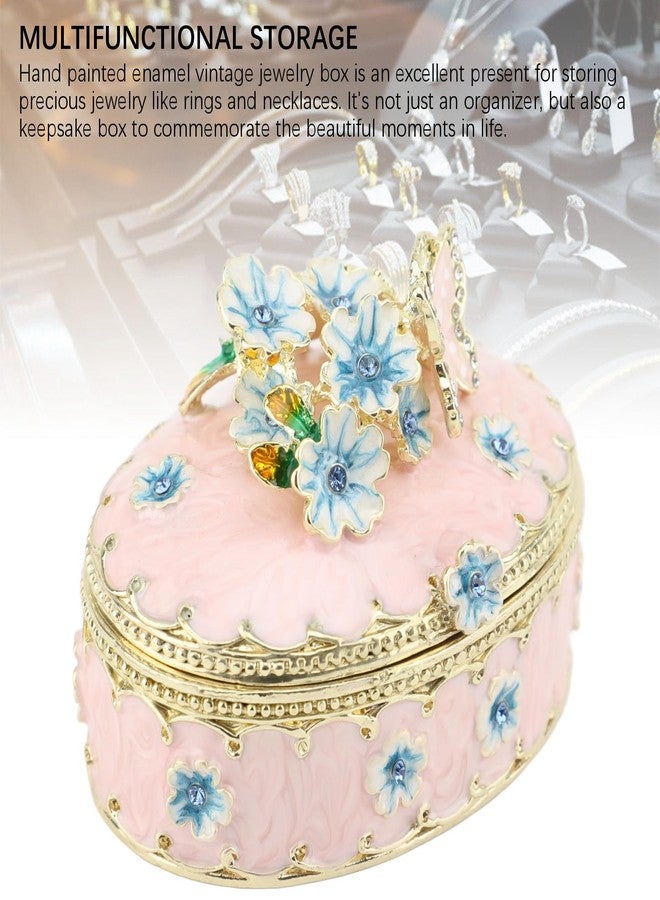 Fockety صندوق زينة مطلي يدويًا، 2.56 بوصة صندوق مجوهرات عتيق من المينا صندوق مجوهرات معدني على شكل فراشة صندوق كنز زخرفي صندوق تذكار هدية عيد ميلاد عيد الميلاد للنساء (وردي) - Image 3