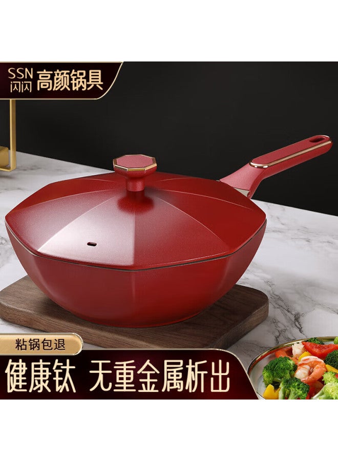 Ssn Titanium Non-stick Wok Octagonal Flat Bottom Frying Pan Non-stick Cooking Pot Less Oil - Image 1