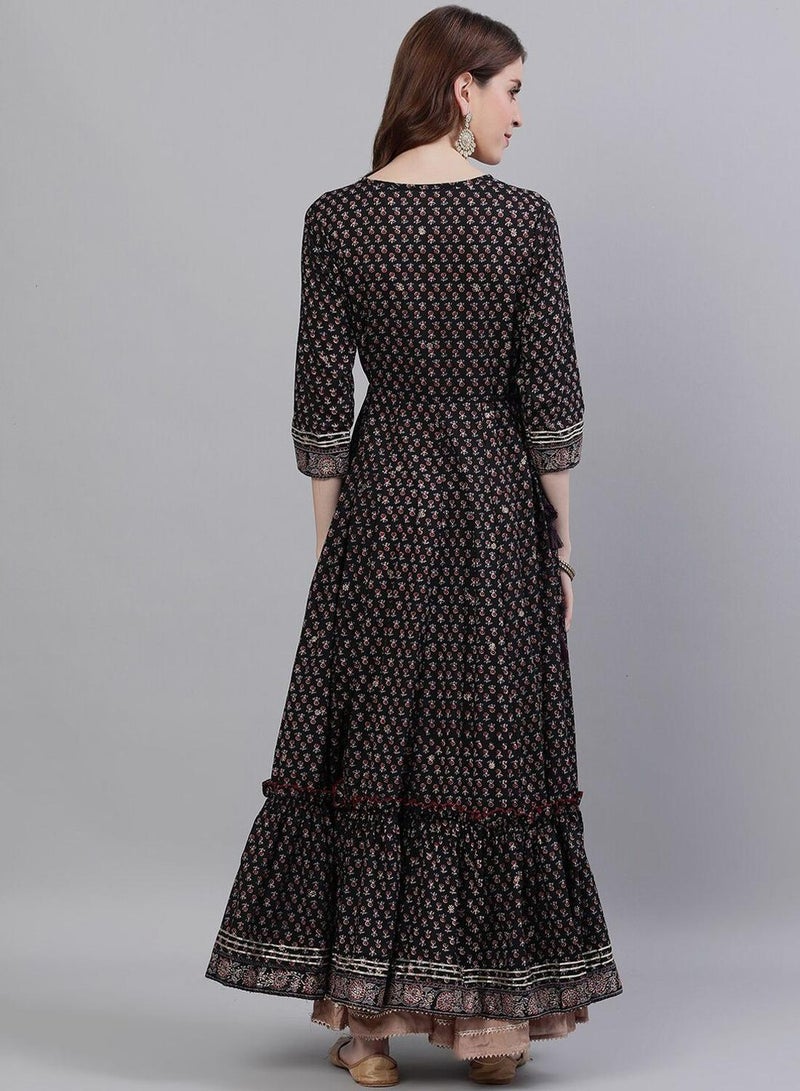 ISHIN Women's Black Rayon Embroidered Tunic Straight Fit Kurta  - Image 5