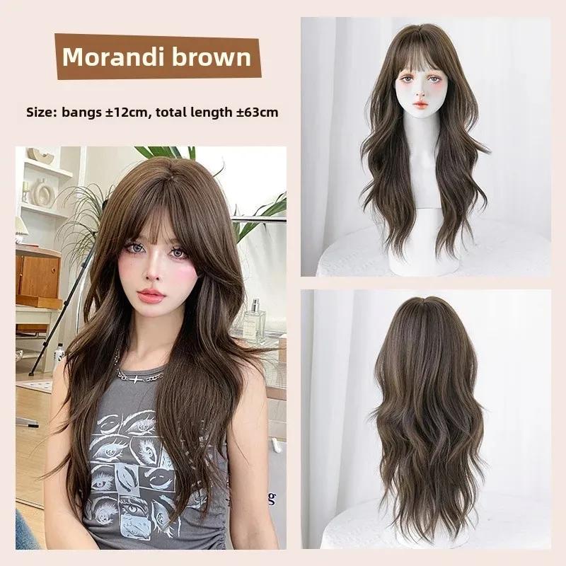 Autumn and Winter new wig women's long curly hair Big Wave Full top wig Chemical Fiber simulation fashion full head cover long hair cross-border(Morandi Brown 63CM) - Image 1