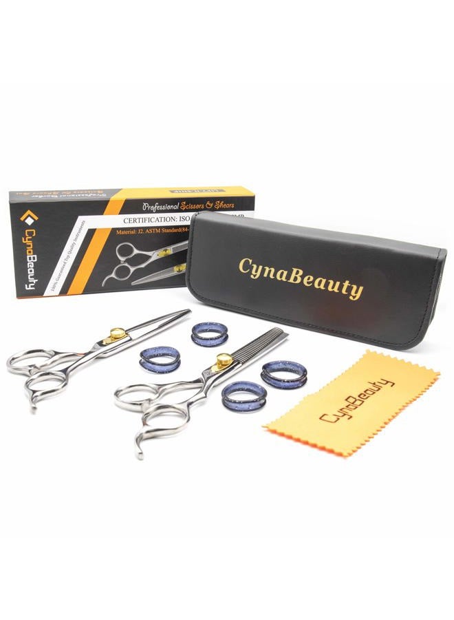 CYNAMED Professional Hair Barber Cutting Scissors Set with Leather Case û Hairdressing, Thinning, Razor-Edge Japanese Stainless Steel DIY - Image 1