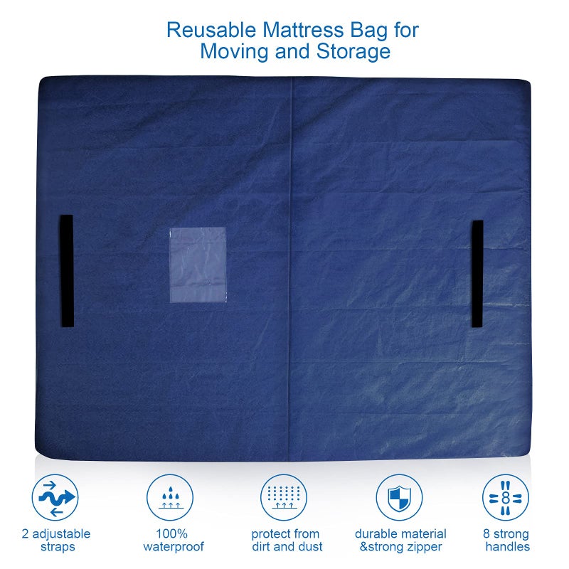 Coldwind Mattress Bag for Moving and Storage California King Size  Mattress Moving Supplies with 8 Handles for Moving and Storage Waterproof Reusable Mattress Protector with 2 Adjustable Straps and Strong Zipper  Navy - Image 4