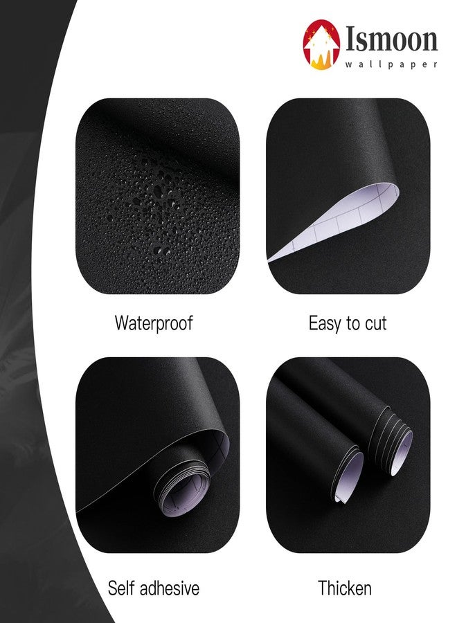 Ismoon Peel and Stick Wallpaper Solid Contact Paper Black Wallpaper 15.7''x118''Matte Black Removable Self-Adhesive Renter Friendly Wall Paper for Bedroom Thickening Waterproof Modern Vinyl - Image 4