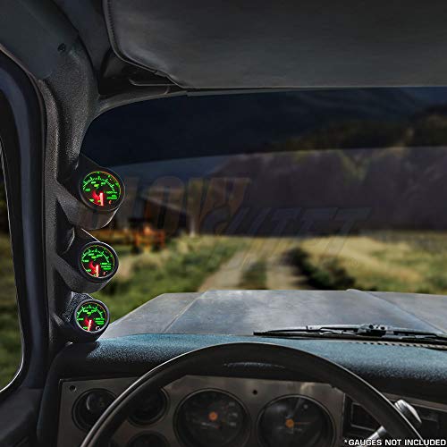 GLOWSHIFT بود عدادات عمود ثلاثي أسود من جلو شيفت متوافق مع شيفروليه C10 1973-1987 - بلاستيك ABS - يركب (3) عدادات 2-1/16" (52mm) على عمود A في الشاحنة - Image 2