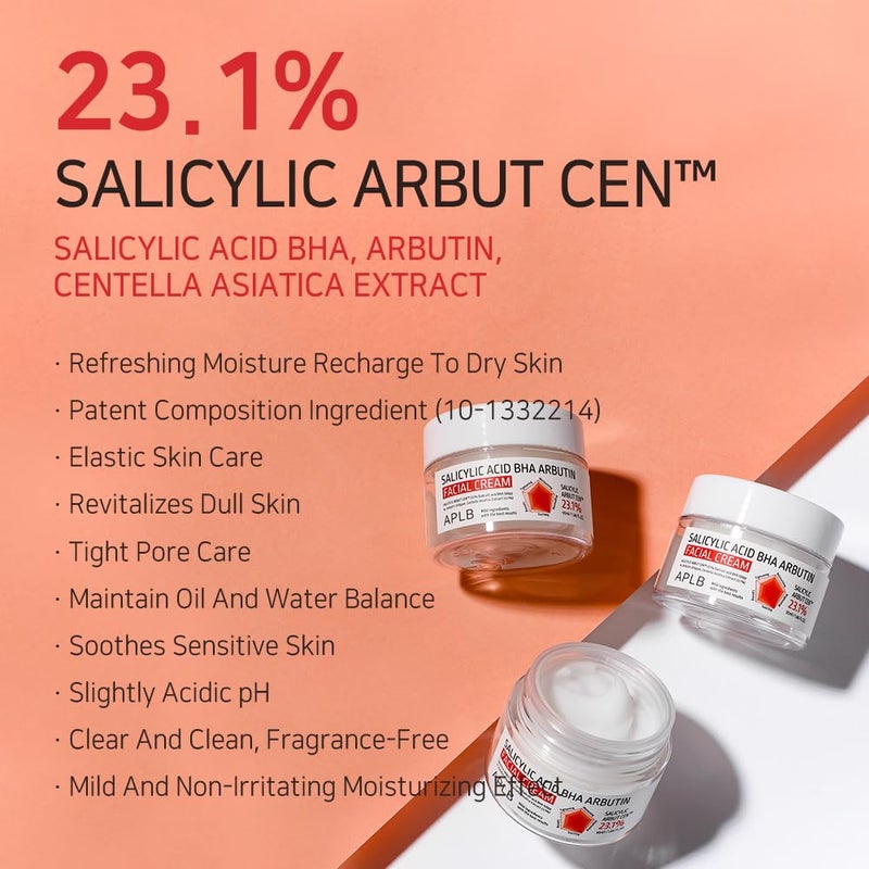 APLB Salicylic Acid BHA Arbutin Facial Cream | SALICYLIC ARBUT CENâ„¢ 23.1% 1.86 FL.OZ/Korean Skincare, Deep hydration, Acne & Pore care, Revitalize for gentle and improve skin texture - Image 3