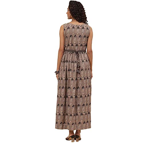BIBA Women A-Line Maxi Printed Mix and Match Dress (CRAFTED1473_Carbon_38), Black - Image 2