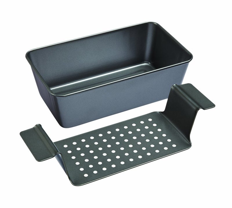 chicago metallic Chicago Metallic 2Piece Healthy Meatloaf Pan with Draining Insert Professional Grade NonStick Carbon Steel Baking Pan with Lift and Serve Feature 122 inch Grey