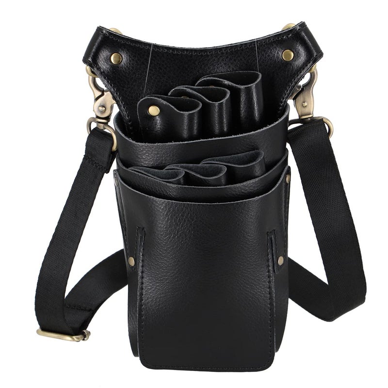 Hairdressing Scissor Pouch Belt Real Leather Salon Barber Hairdresser Shears Holster Hair Stylist Tools Bag with Adjustable Belt for Combs Hair Clip