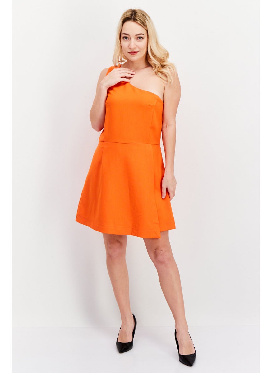 French Connection Women Solid Casual Mini Dress, Orange  - Image 4