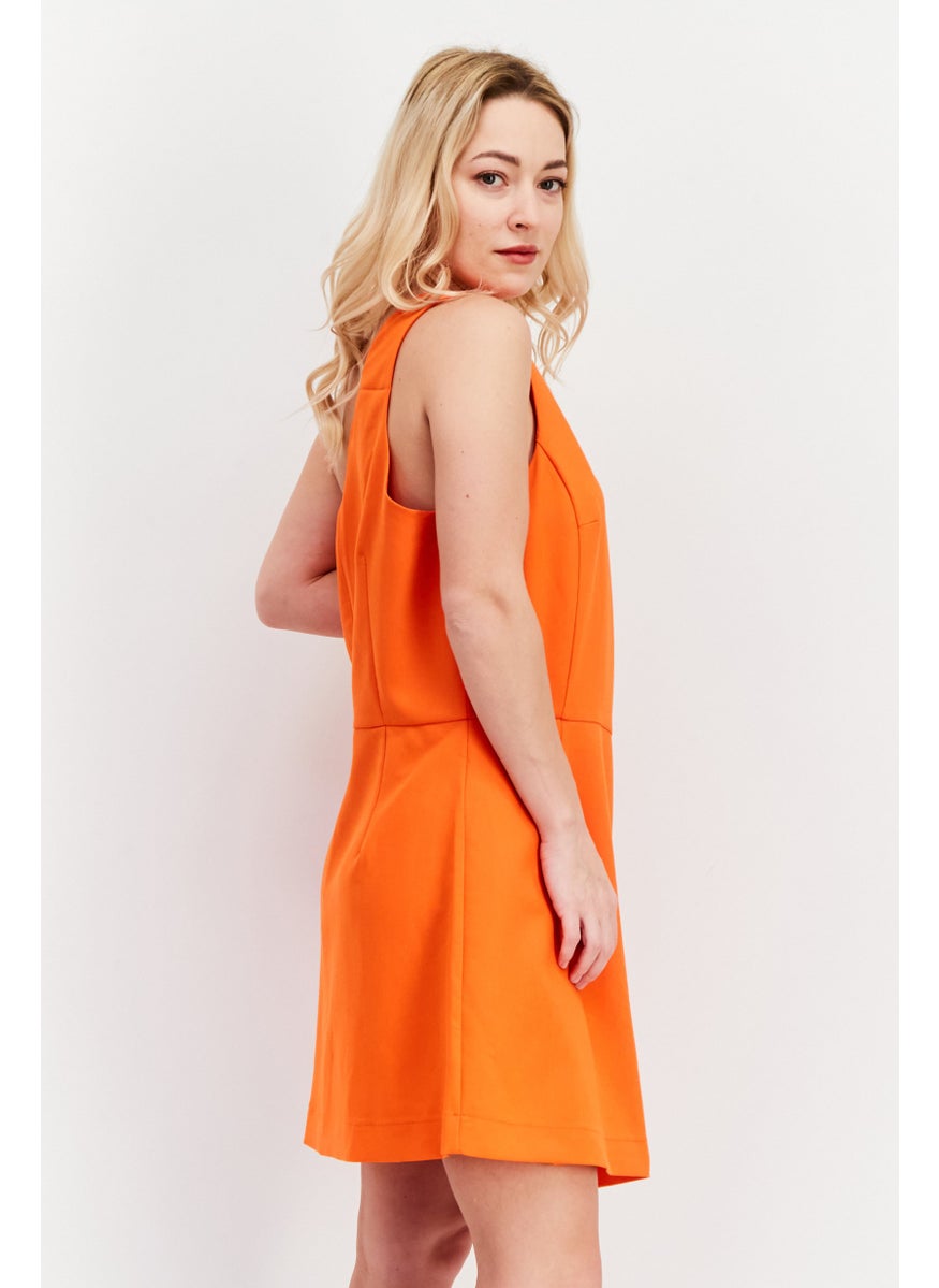 French Connection Women Solid Casual Mini Dress, Orange  - Image 2
