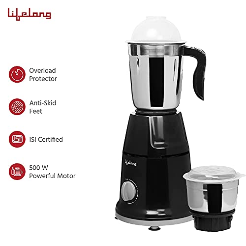 Lifelong Mixer Grinder for Kitchen - 2 Jars 500 Watt - Mixie with Mini Jar for Chutney & Liquidizing Jar used as Wet Grinder & Blender for Milkshake, Smoothie, Puree -Stainless Steel Blades (LLMG93) - Image 3