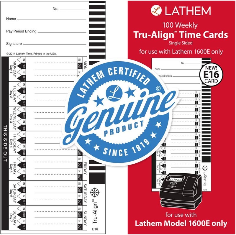 Lathem بطاقات الوقت TruAlign E16 لـ 1600E، أسبوعية، من جهة واحدة، 4" × 9"، بيضاء، علبة من 100، (E16-100) - Image 2