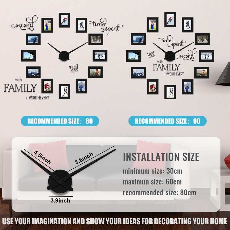 Sratte 3D Large Family Photo Clock Frame Wall Decor, 5 x 3.5 Inch Paper Photo Frame DIY Clock Family Quote Wall Stickers Kit for Home Office Living Room Bedroom Decorations(Black) - Image 5