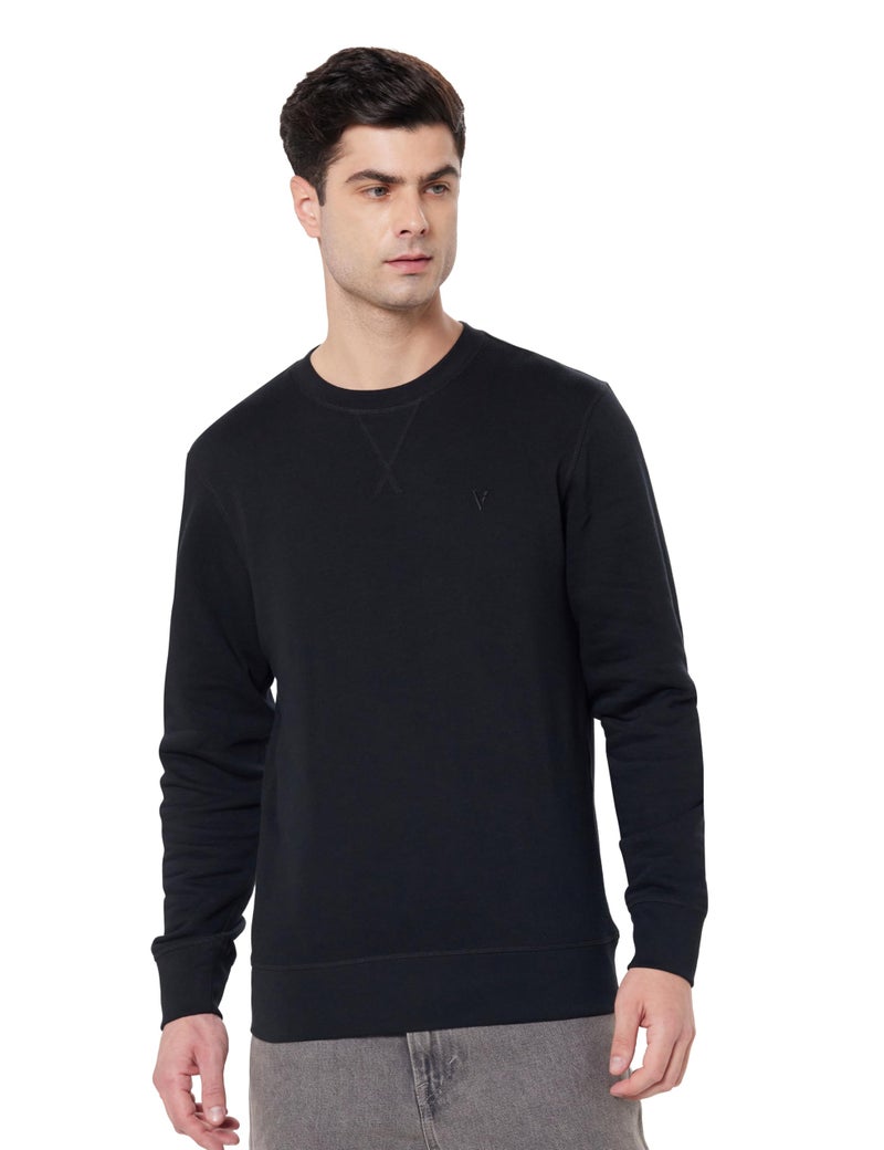 Van Heusen Athleisure Men Sweatshirt - Cotton Rich - Ultra Soft, Crew Neck, Long Sleeve_60076_Black_L - Image 1