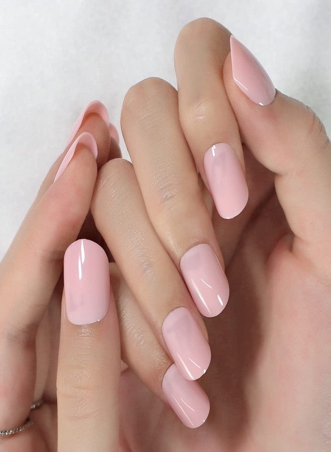 IKISKT 24Pcs Press On Nails Short Square Round Fake Nail Nude Pink Nails Press Ons Acrylic False Nail With Artificial Glossy Designs Full Cover Glue On Nail Stick On Nails For Women Girls - Image 1