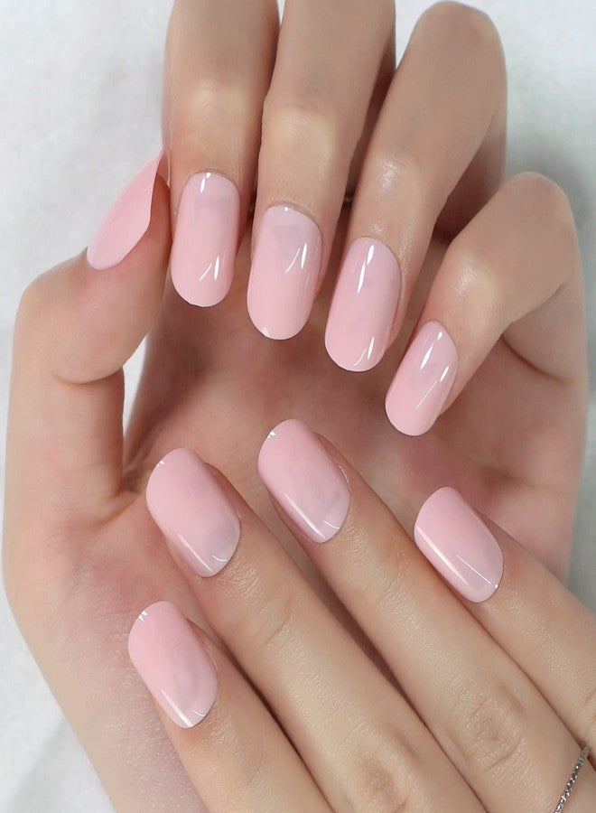IKISKT 24Pcs Press On Nails Short Square Round Fake Nail Nude Pink Nails Press Ons Acrylic False Nail With Artificial Glossy Designs Full Cover Glue On Nail Stick On Nails For Women Girls - Image 2