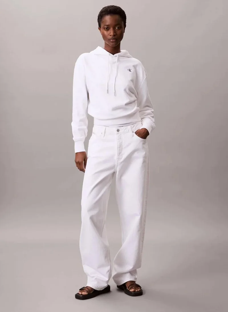 Calvin Klein Bright White Cotton Terry Monogram Hoodie for Women | Best Price UAE