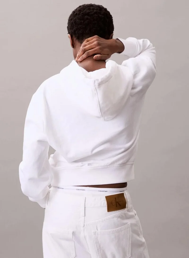 Calvin Klein Bright White Cotton Terry Monogram Hoodie for Women | Best Price UAE