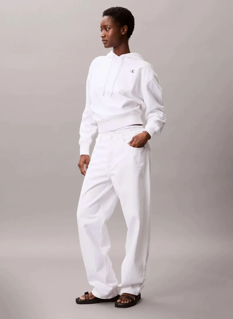 Calvin Klein Bright White Cotton Terry Monogram Hoodie for Women | Best Price UAE