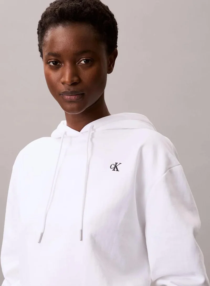 Calvin Klein Bright White Cotton Terry Monogram Hoodie for Women | Best Price UAE