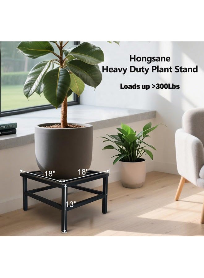 Hongsane Plant Stand Indoor Outdoor,18 Inch Square Metal Plant Stands Riser,Heavy Duty Wrought Iron Pedestal Holders for Large Flower Pot,Outside Rust-Proof Black Flower Display Shelf for Patio,1-Pack - Image 2