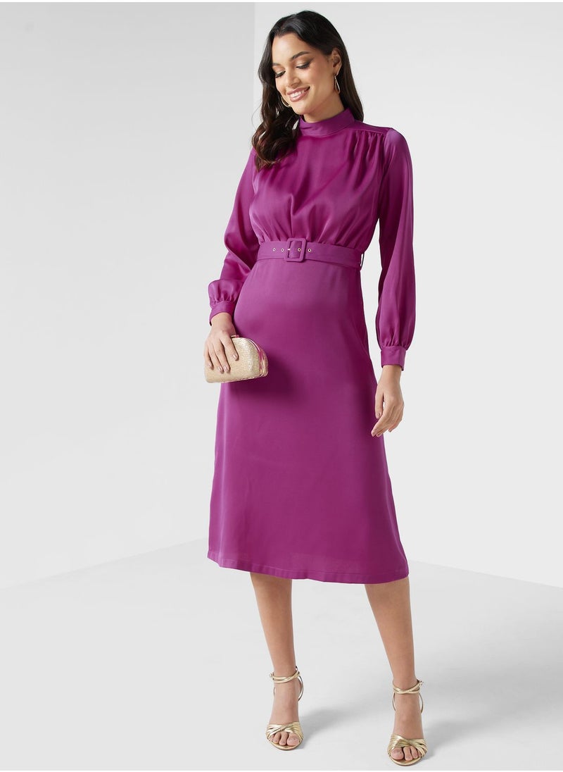 Closet London - High Neck Pleated Detail Dress - Image 1