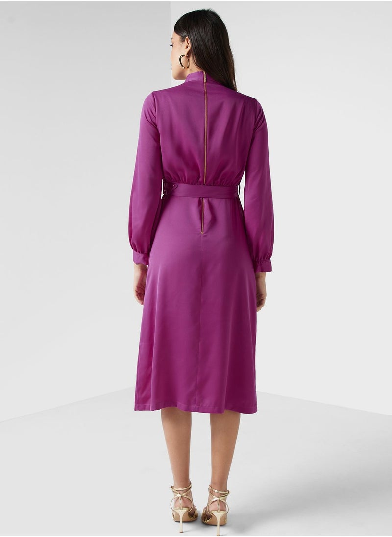 Closet London - High Neck Pleated Detail Dress - Image 1