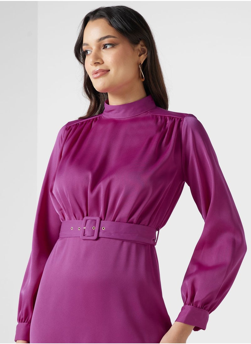 Closet London - High Neck Pleated Detail Dress - Image 1
