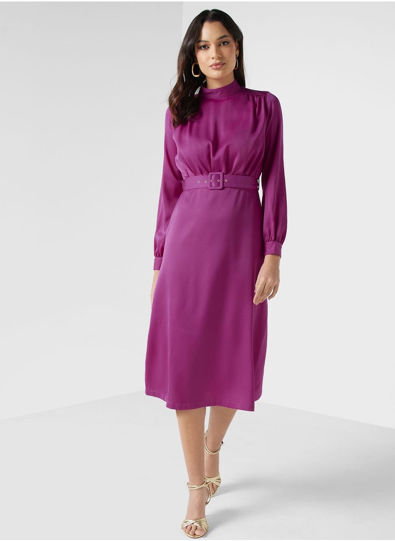 Closet London - High Neck Pleated Detail Dress - Image 1
