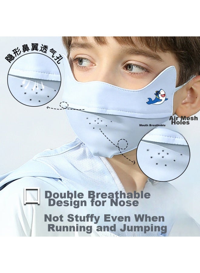 Moremerry Children's Sun Protection Face Mask, Windproof And Uv-resistant, For Boys And Girls, Summer Lightweight Ice Silk Breathable Face Cover, Blue, M Size - Image 3